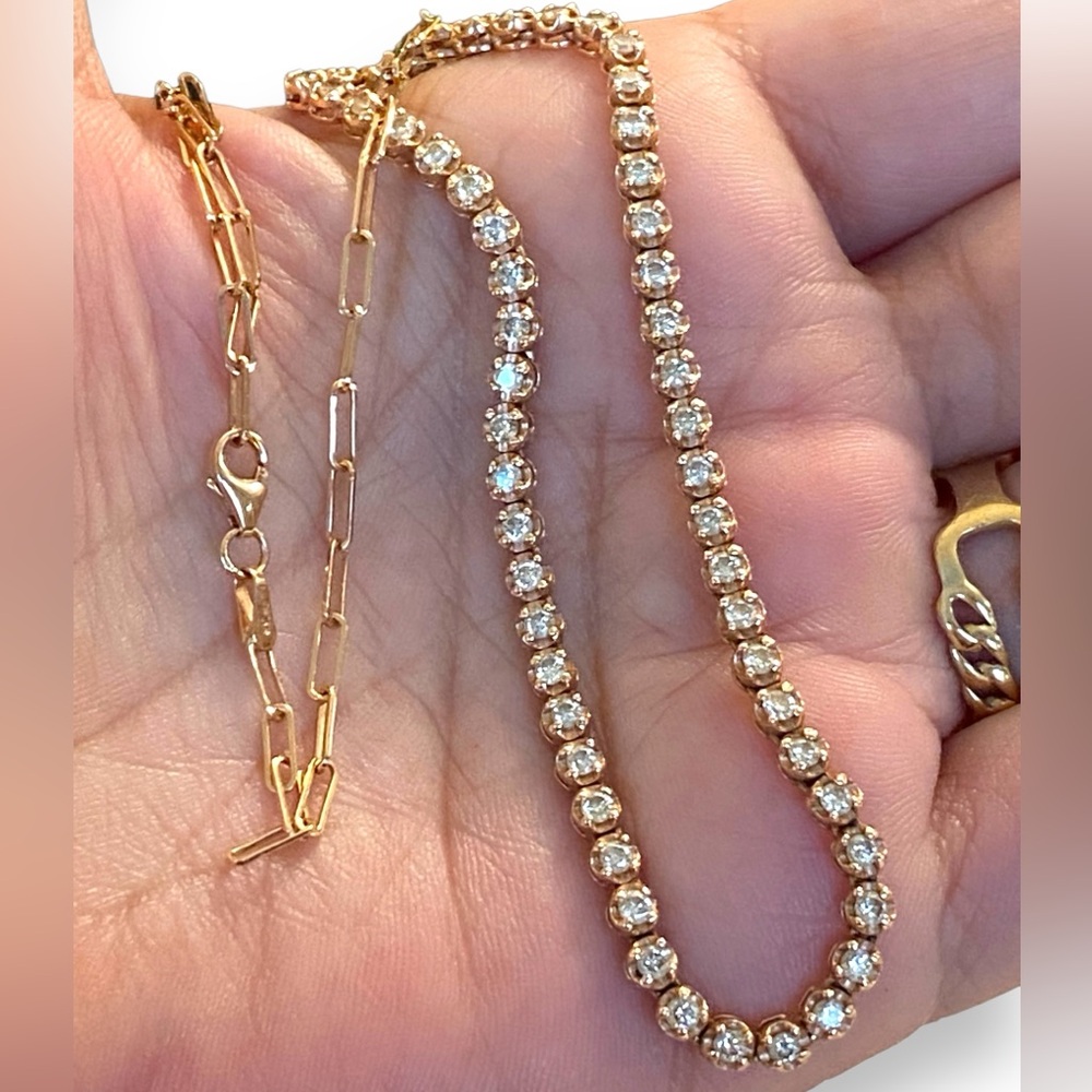 14K Rose Gold 2 CTW DIAMOND Adjustable PAPERCLIP Chain Choker Necklace!